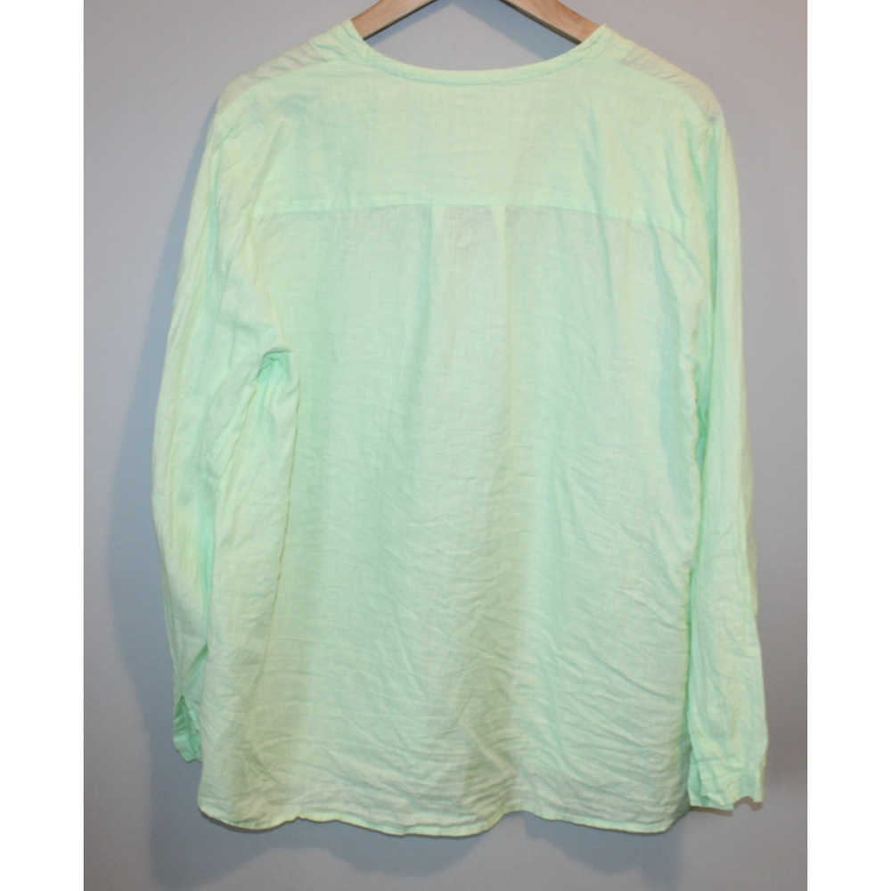 Eileen Fisher 100% Irish Linen Button Front Shirt Green Large Top Coastal Beachy - Picture 9 of 16